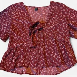 SHEIN Burgundy Floral Blouse